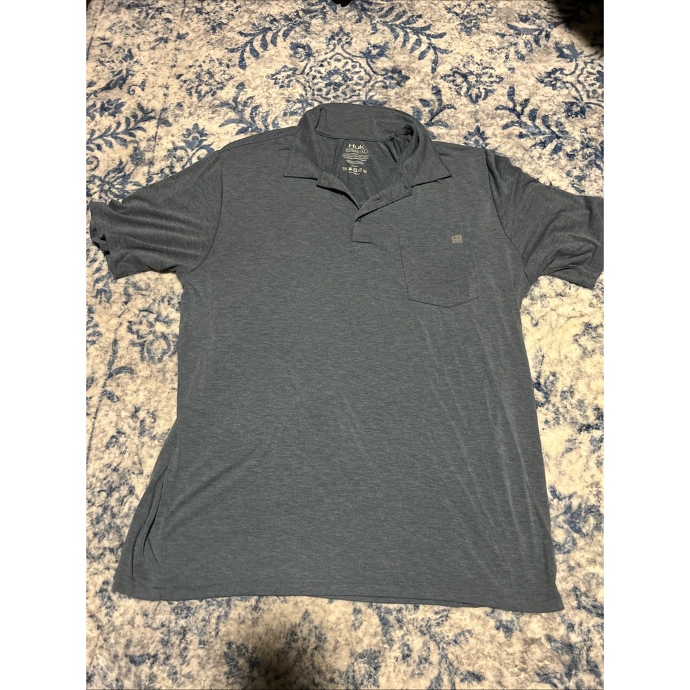 Huk Performance Men's Polo Shirt Short Sleeve Blue Size XL Stretch Fishing
